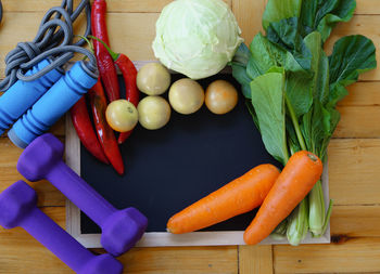High angle view of vegetables on table