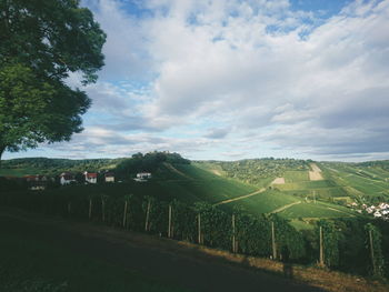 Scenic view of field against cloudy sky