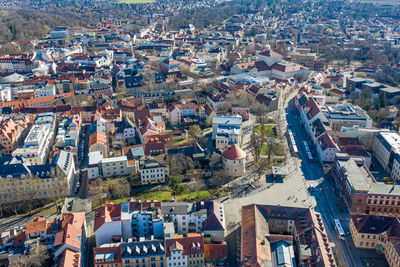 High angle view of buildings in city