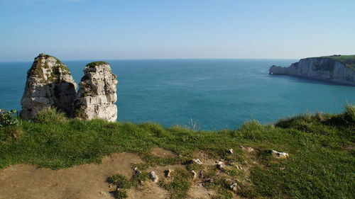 Scenic view of sea against clear sky