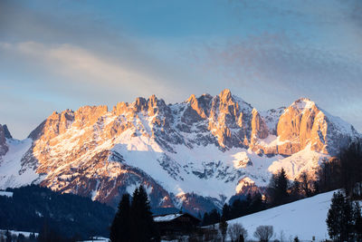 Panoramic view of snowcapped mountains against sky