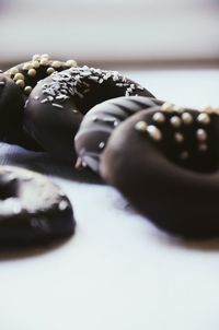 Close-up of woman lying down on table