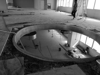 High angle view of abandoned bathroom