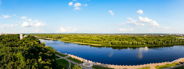 Panorama of a beautiful river and city promenade. panoramic view of the city river. 