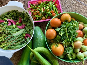 High angle view of vegetables in container