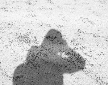 Shadow of woman on sand at beach