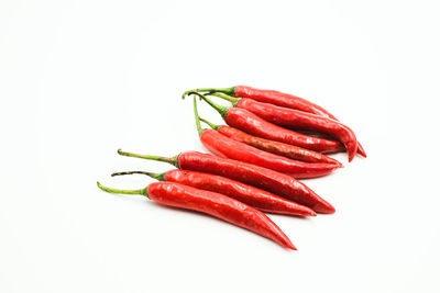 Close-up of red chili pepper against white background