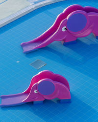 High angle view of toy car on swimming pool