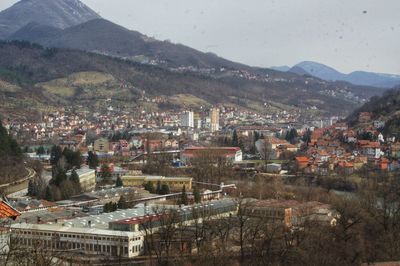 High angle view of townscape against sky