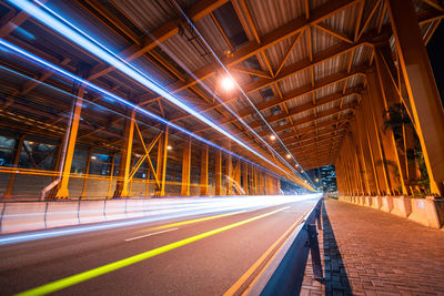 Light trails on road at night