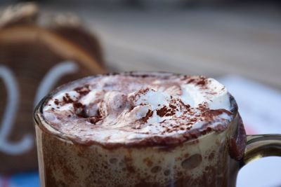 Close-up of chocolate cup with  fresh cream