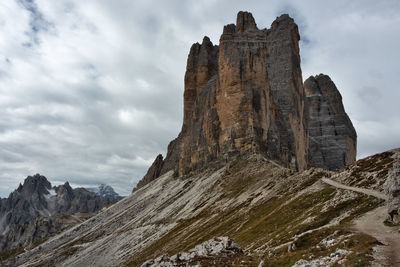 Low angle view of rock formations against sky