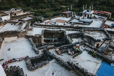 High angle view of buildings in city