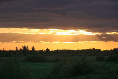 Scenic view of field against sky during sunset