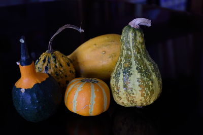 Close-up of pumpkins on table