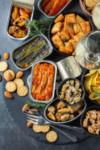 High angle view of food on table