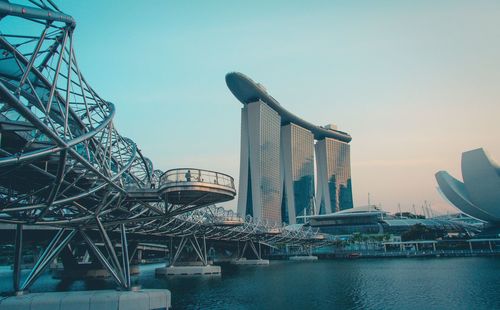 View of marina bay sands and helix bridge, singapore 
