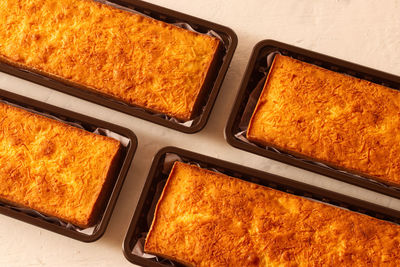 High angle view of breakfast on table