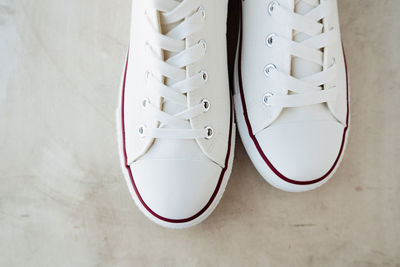 High angle view of shoes on floor