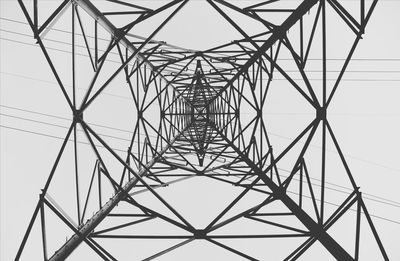 Low angle view of electricity pylon against clear sky