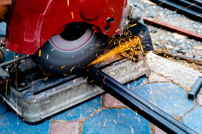 High angle view of grinder at workshop