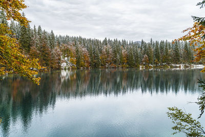 Scenic view of lake against sky during autumn