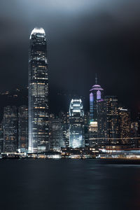 Illuminated buildings in city at night