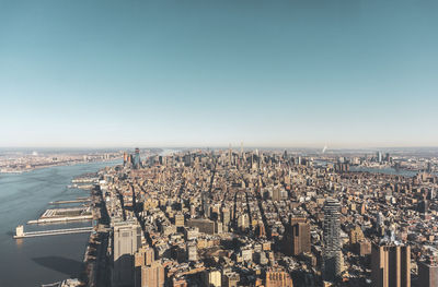 High angle view of buildings in city