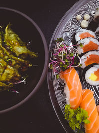 High angle view of fish in bowl on table