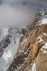 Aerial view of snowcapped mountains against sky