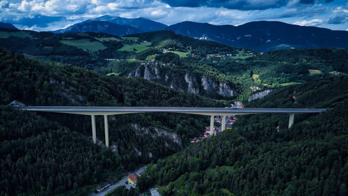 High angle view of road amidst plants and mountains