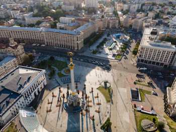 High angle view of buildings in city