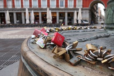 Padlocks on bridge