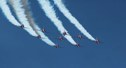 Close-up of airshow against clear sky