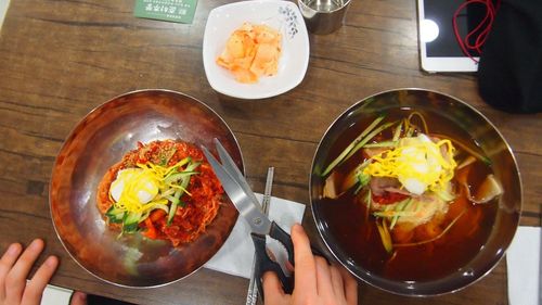 High angle view of food on table