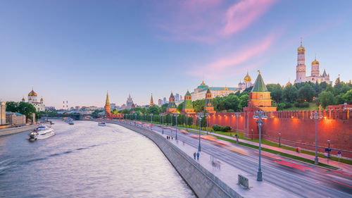 Panoramic view of illuminated buildings against sky