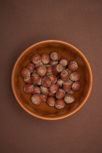 High angle view of fruits in bowl on table