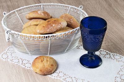 High angle view of breakfast served on table