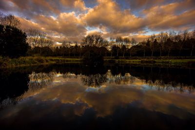 Scenic view of lake against cloudy sky