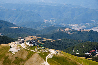 High angle view of road amidst landscape in micigliano, lazio italy