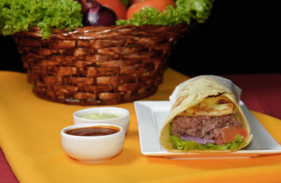 Close-up of food on table