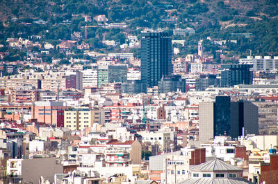 High angle view of buildings in city