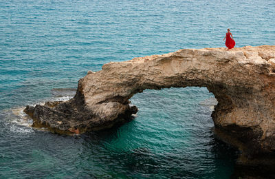 High angle view of rock formation on sea