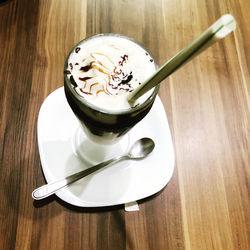 Close-up of coffee cup on table