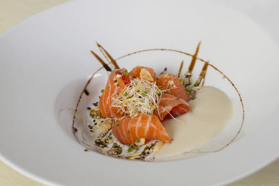 High angle view of seafood on plate