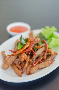 High angle view of meal served in plate