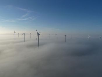 Wind turbines in fog