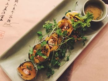 High angle view of vegetables in plate