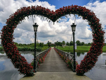 Scenic view of flowering plants against sky