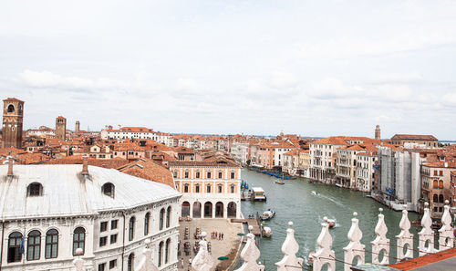 High angle view of buildings in city